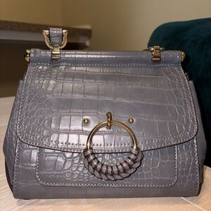 Croc Embossed Leather Elegant Gray Crossbody by Kate Landry